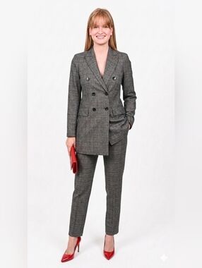 Soia & Kyo Double-Breasted Plaid Blazer size xs Gray Red